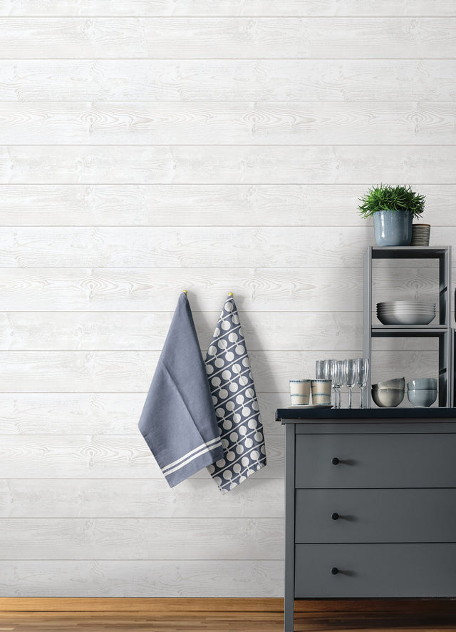 Urban Shiplap White Self Adhesive Peel and Stick Wallpaper with Wood Plank Pattern, Modern Style - SLW3401