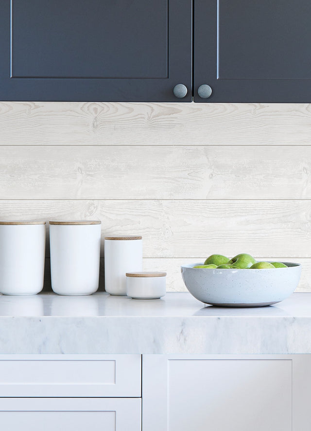 Urban Shiplap White Self Adhesive Peel and Stick Wallpaper with Wood Plank Pattern, Modern Style - SLW3401