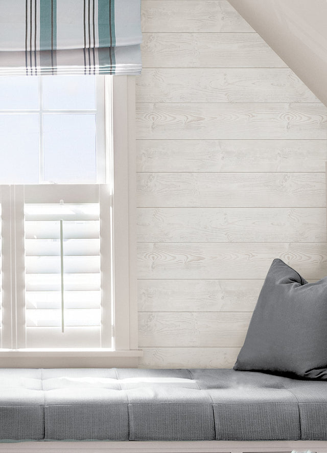 Urban Shiplap White Self Adhesive Peel and Stick Wallpaper with Wood Plank Pattern, Modern Style - SLW3401