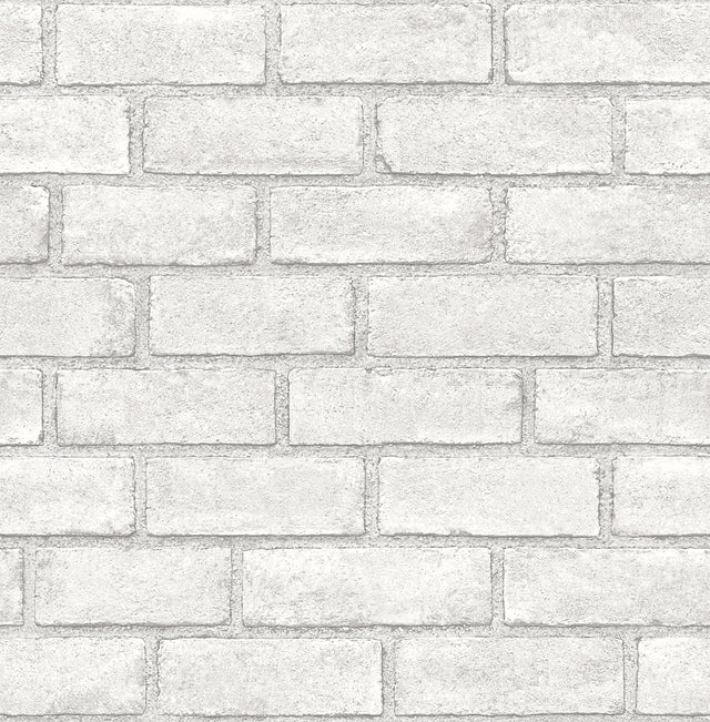 District Brick White Peel and Stick Wallpaper with Modern Brick Pattern - Scott Living SLW3404