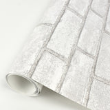District Brick White Peel and Stick Wallpaper with Modern Brick Pattern - Scott Living SLW3404