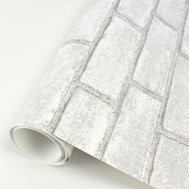 District Brick White Peel and Stick Wallpaper with Modern Brick Pattern - Scott Living SLW3404