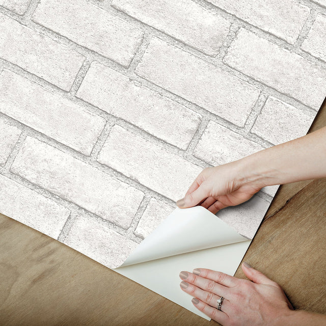District Brick White Peel and Stick Wallpaper with Modern Brick Pattern - Scott Living SLW3404