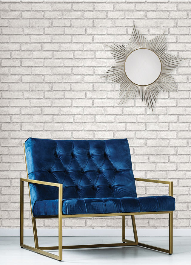 District Brick White Peel and Stick Wallpaper with Modern Brick Pattern - Scott Living SLW3404