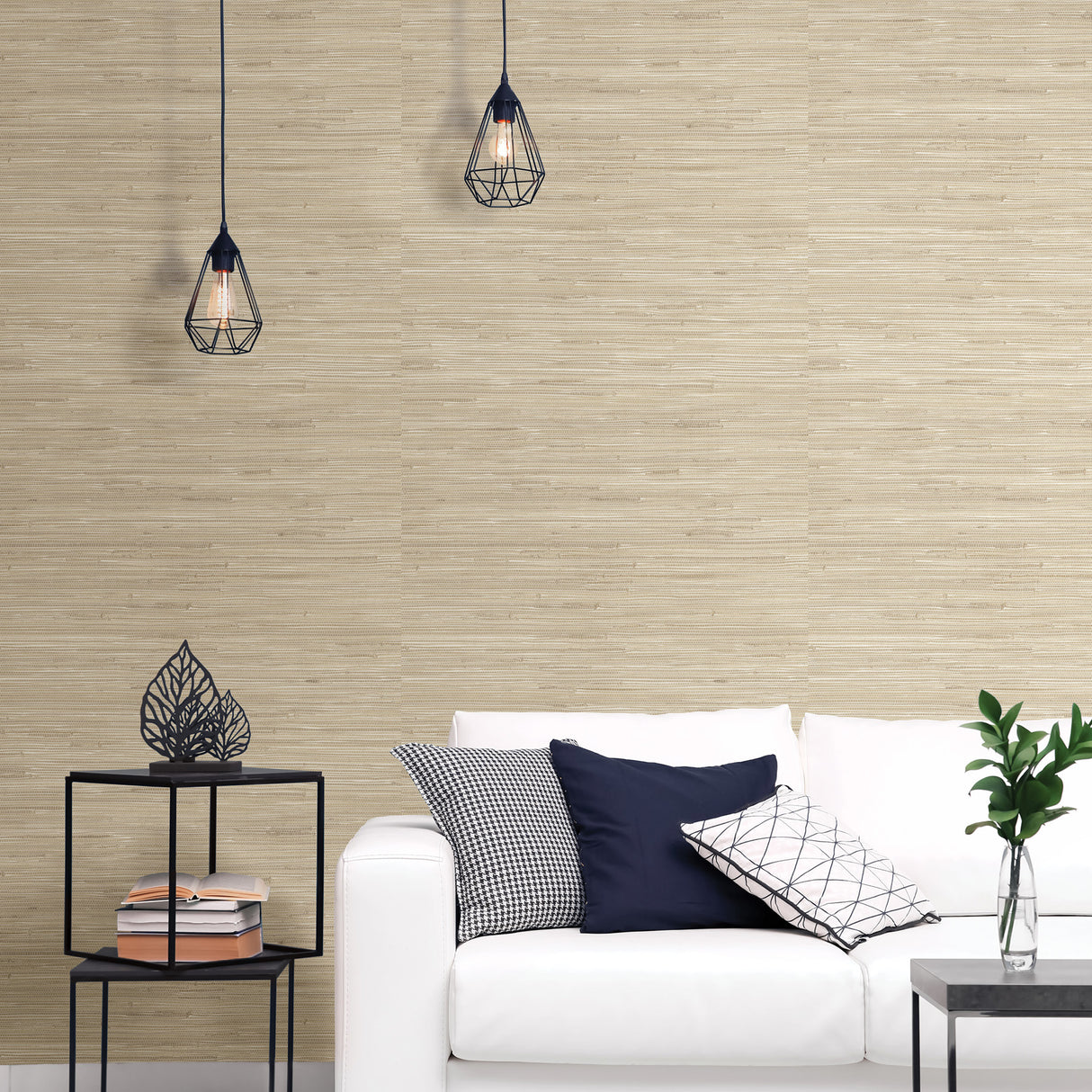 Seagrass Natural by NuWallpaper Peel and Stick Self Adhesive Fully Removable Vinyl Grasscloth Textured Wallpaper WallPops Collection - SLW3409
