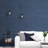 Seagrass Indigo Peel and Stick Self Adhesive Vinyl Wallpaper with Coastal Grasscloth Texture in Rich Blue Tones by NuWallpaper - SLW3410