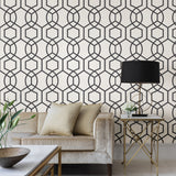 Uptown Soul Black and Off-White Modern Geometric Hexagon Trellis Peel and Stick Self Adhesive Removable Wallpaper by NuWallpaper - SLW3414