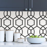 Uptown Soul Black and Off-White Modern Geometric Hexagon Trellis Peel and Stick Self Adhesive Removable Wallpaper by NuWallpaper - SLW3414