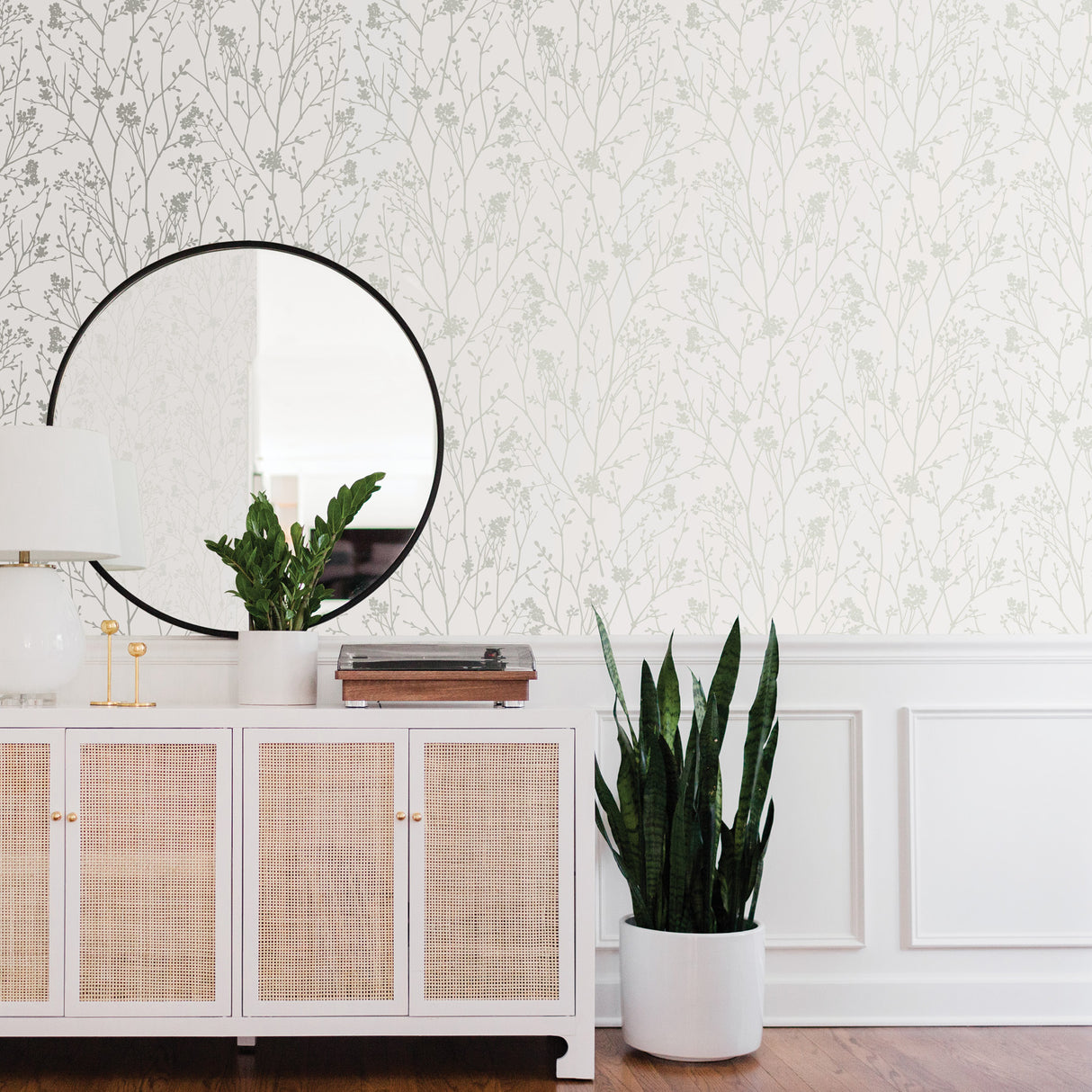 Whistler Grey and White Delicate Botanical Branches Peel and Stick Self Adhesive Removable Wallpaper by NuWallpaper - SLW3416