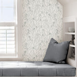 Whistler Grey and White Delicate Botanical Branches Peel and Stick Self Adhesive Removable Wallpaper by NuWallpaper - SLW3416