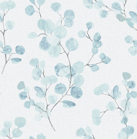 Bliss Blue Watercolor Eucalyptus Peel and Stick Wallpaper by NuWallpaper SLW3419