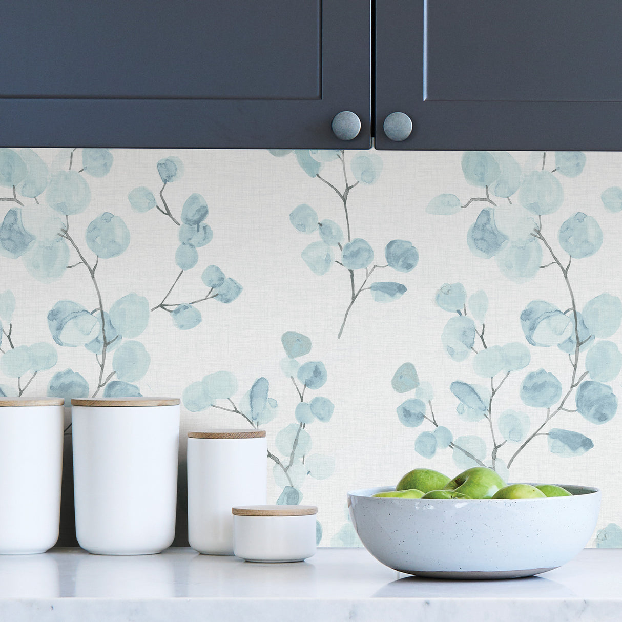 Bliss Blue Watercolor Eucalyptus Botanical Peel and Stick Self Adhesive Fully Removable Wallpaper by NuWallpaper - SLW3419