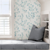 Bliss Blue Watercolor Eucalyptus Botanical Peel and Stick Self Adhesive Fully Removable Wallpaper by NuWallpaper - SLW3419