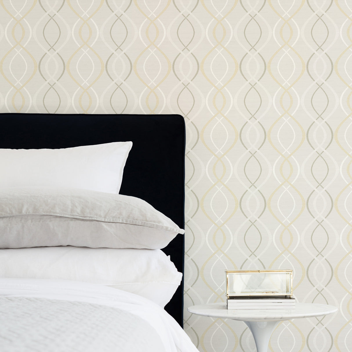 Relativity Neutral Cream and Gold Geometric Ogee by NuWallpaper Peel and Stick Wallpaper WallPops Collection - SLW3420