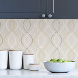 Relativity Neutral Cream and Gold Geometric Ogee by NuWallpaper Peel and Stick Wallpaper WallPops Collection - SLW3420