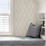 Relativity Neutral Cream and Gold Geometric Ogee by NuWallpaper Peel and Stick Wallpaper WallPops Collection - SLW3420