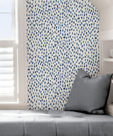 Bindu Blue and White Watercolor Brushstroke Dot Pattern Self Adhesive Peel and Stick Removable Wallpaper by NuWallpaper WallPops - SLW3701