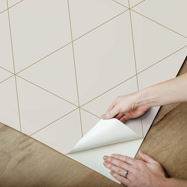 Double Take Gold Grey Self Adhesive Peel & Stick Vinyl Wallpaper with Modern Geometric Pattern - Scott Living SLW3706
