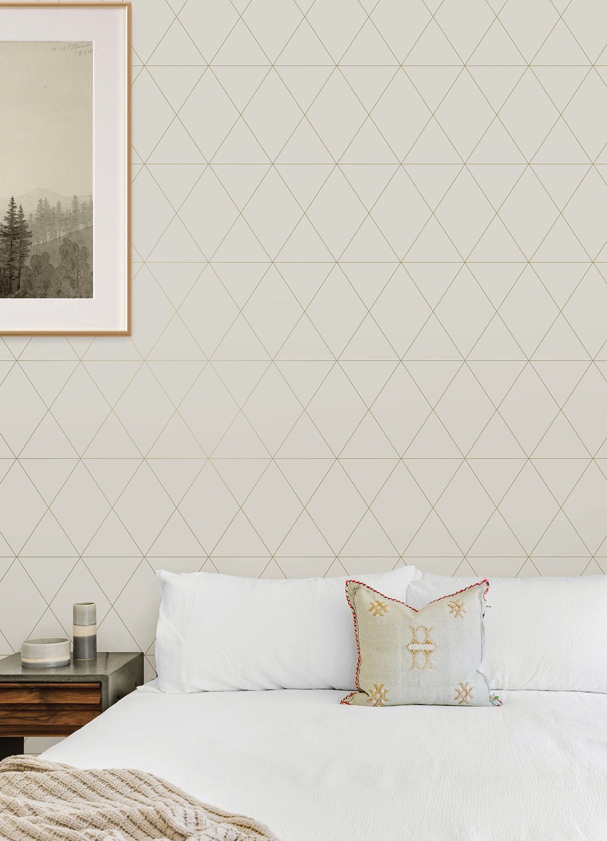 Double Take Gold Grey Self Adhesive Peel & Stick Vinyl Wallpaper with Modern Geometric Pattern - Scott Living SLW3706