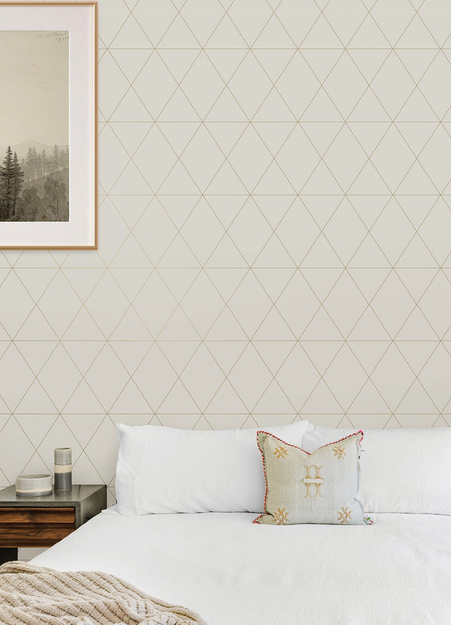 Double Take Gold Grey Self Adhesive Peel & Stick Vinyl Wallpaper with Modern Geometric Pattern - Scott Living SLW3706
