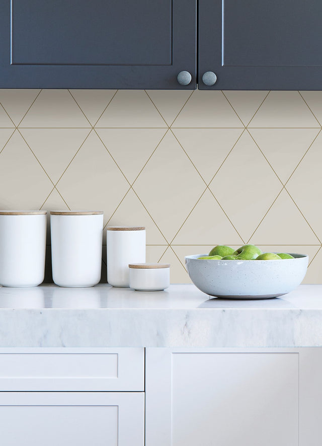 Double Take Gold Grey Self Adhesive Peel & Stick Vinyl Wallpaper with Modern Geometric Pattern - Scott Living SLW3706