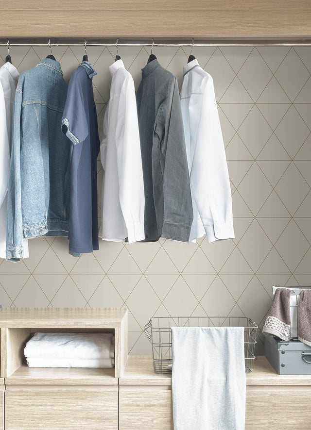 Double Take Gold Grey Self Adhesive Peel & Stick Vinyl Wallpaper with Modern Geometric Pattern - Scott Living SLW3706