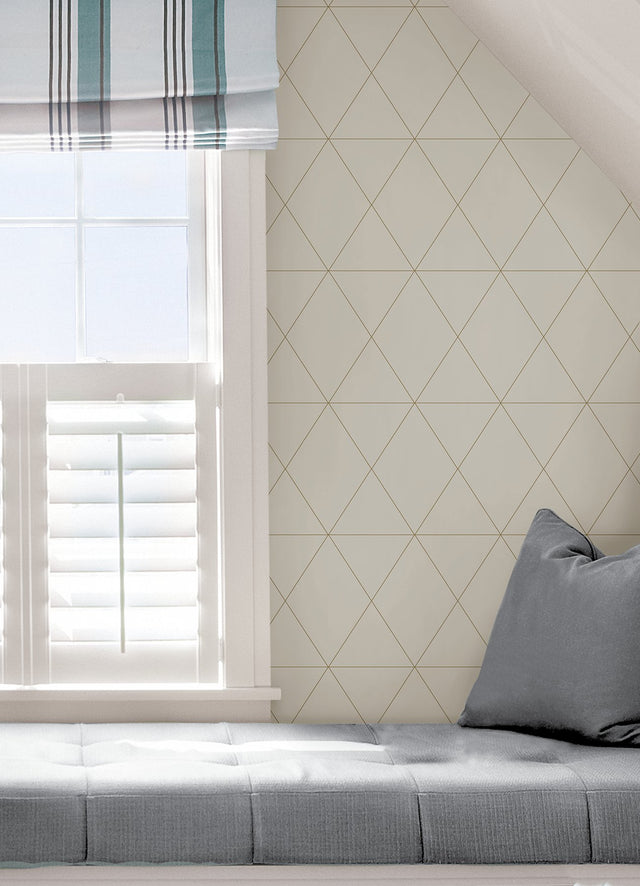 Double Take Gold Grey Self Adhesive Peel & Stick Vinyl Wallpaper with Modern Geometric Pattern - Scott Living SLW3706