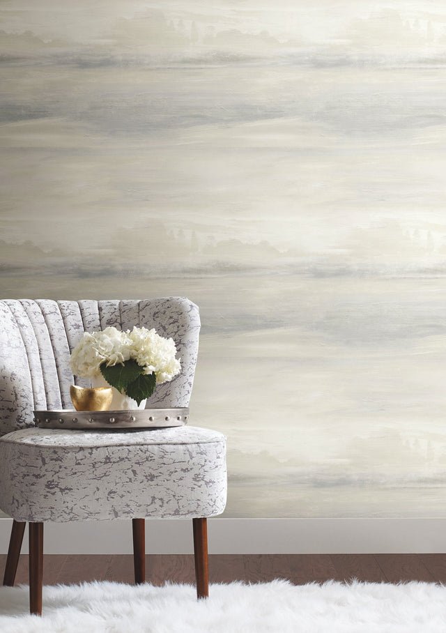 Soothing Mists Scenic White Wallpaper with Tranquil Watercolor Landscape - York SO2430