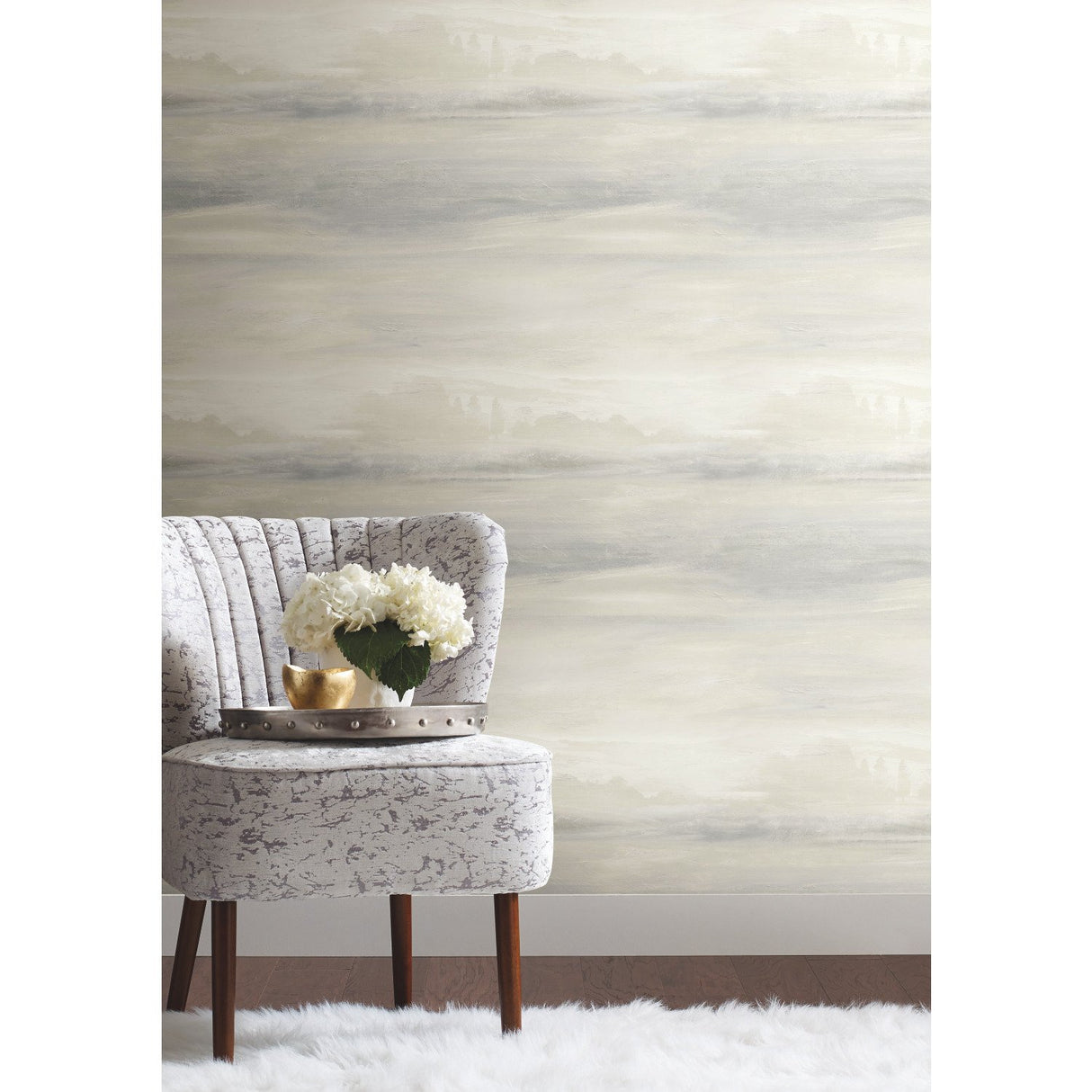 Soothing Mists Scenic White Wallpaper with Tranquil Watercolor Landscape - York SO2430