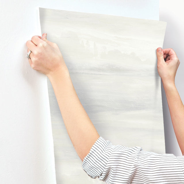 Soothing Mists Scenic White Wallpaper with Tranquil Watercolor Landscape - York SO2430