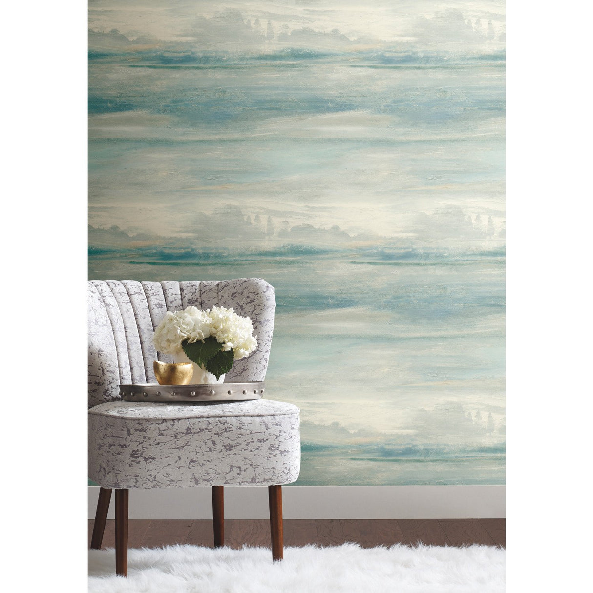 Soothing Mists Scenic Blue Wallpaper with Watercolor Landscape Motif - York SO2434