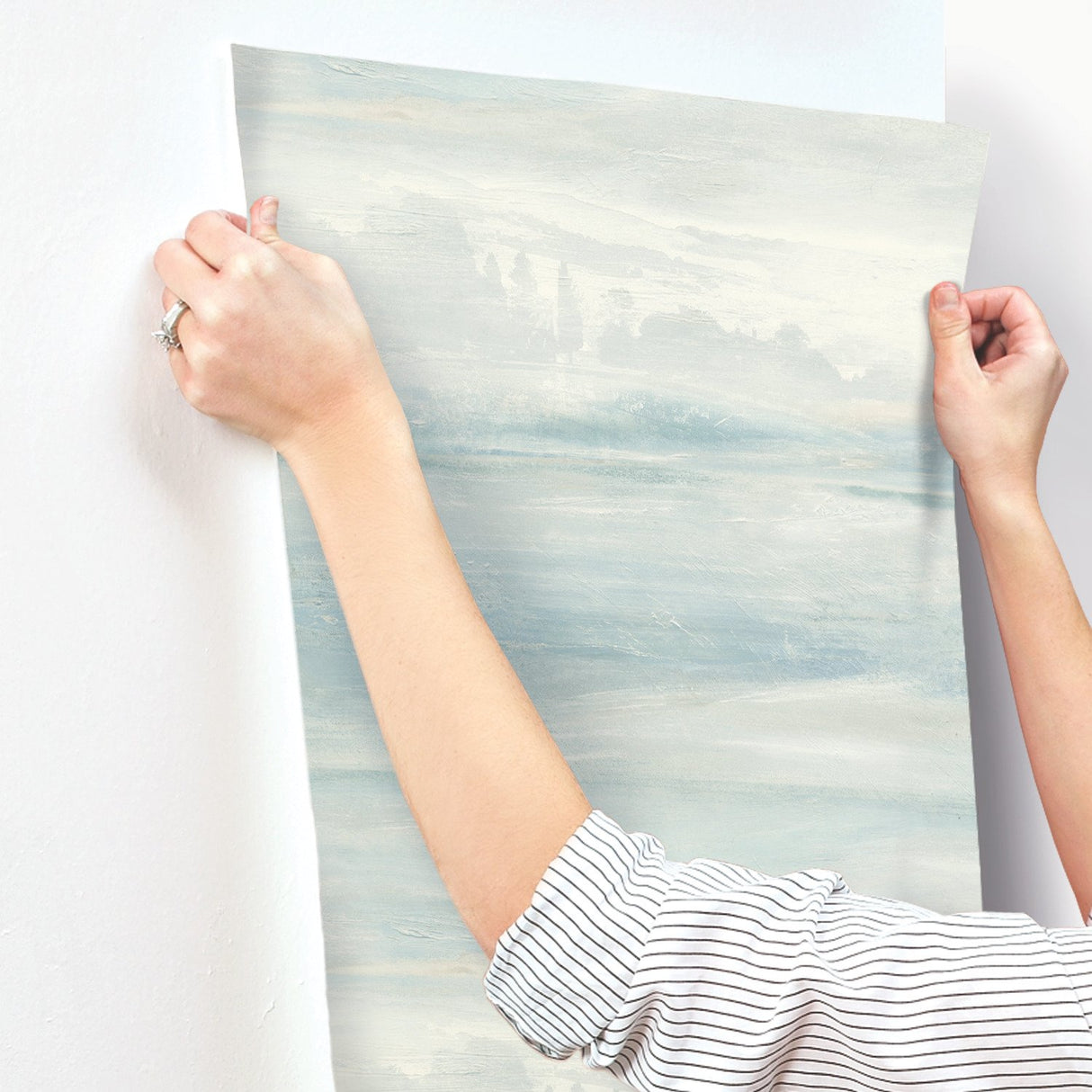 Soothing Mists Scenic Blue Wallpaper with Watercolor Landscape Motif - York SO2434