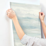 Soothing Mists Scenic Blue Wallpaper with Watercolor Landscape Motif - York SO2434