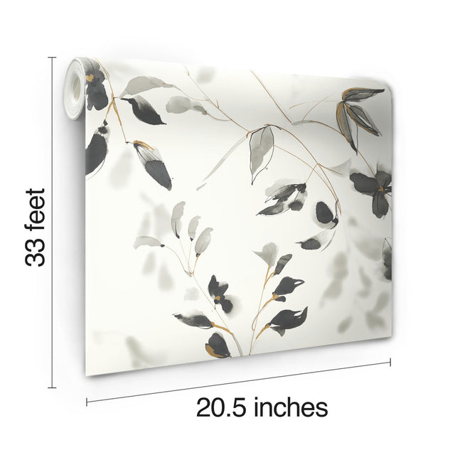 Linden Flower Black Wallpaper with Watercolor Floral Motif - York SO2442