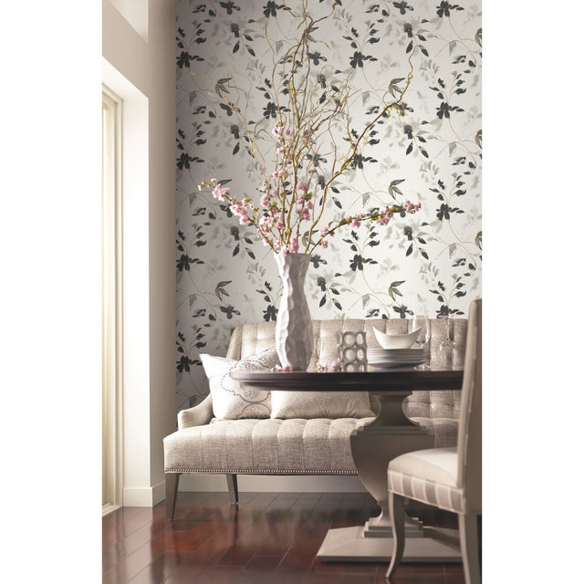 Linden Flower Black Wallpaper with Watercolor Floral Motif - York SO2442