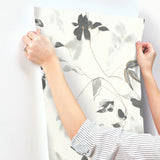 Linden Flower Black Wallpaper with Watercolor Floral Motif - York SO2442