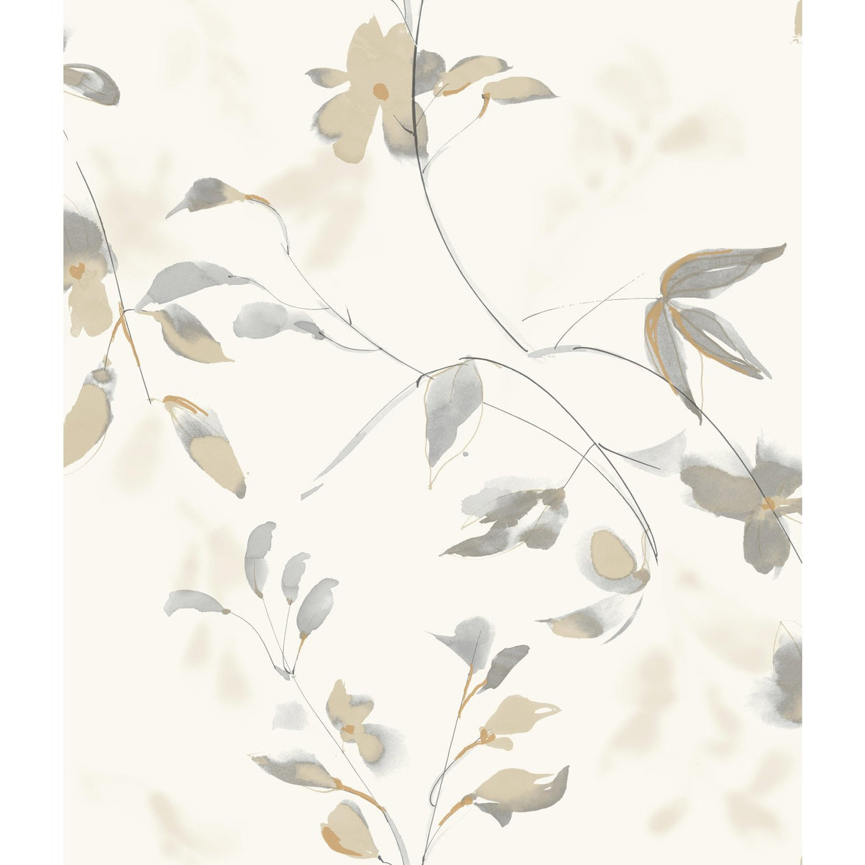 Linden Flower Tan Wallpaper with Watercolor Floral Motif - York SO2444