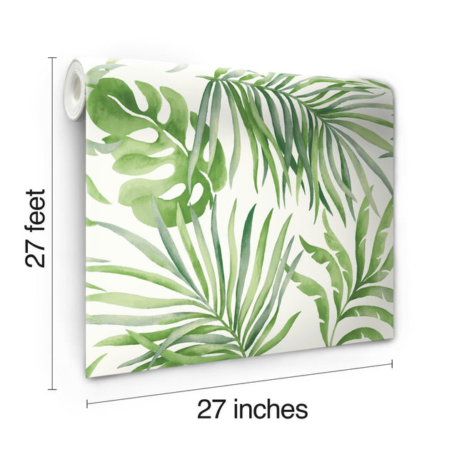 Paradise Palm Green Wallpaper with Tropical Palm Leaf Motif - York SO2450