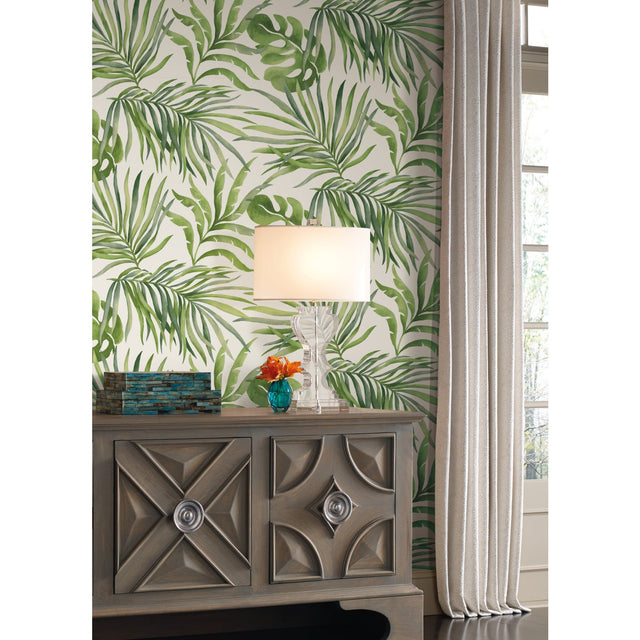 Paradise Palm Green Wallpaper with Tropical Palm Leaf Motif - York SO2450