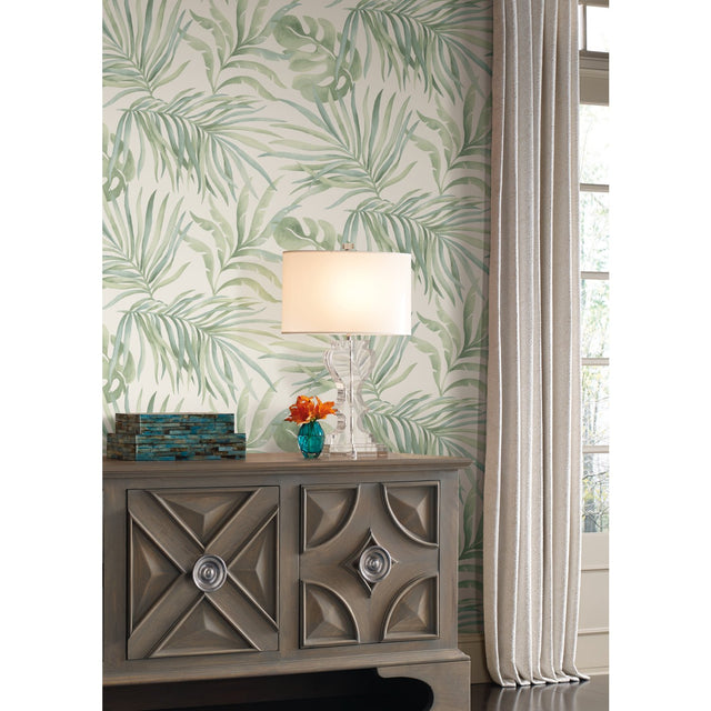 Paradise Palm Light Green Wallpaper with Botanical Palm Leaf Pattern - York SO2452