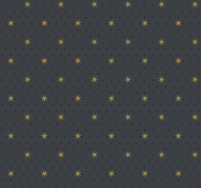 Stella Star Black Metallic Wallpaper with Celestial Star Motif - York SP1499