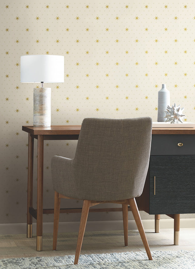 Stella Star Off White Metallic Wallpaper with Celestial Star Motif - York SP1500