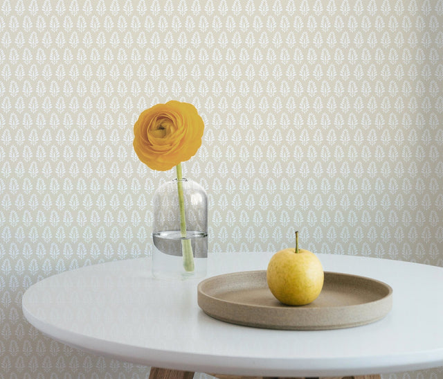 Mehndi Neutral Wallpaper with Petite Botanical Medallion Pattern - York SP1521