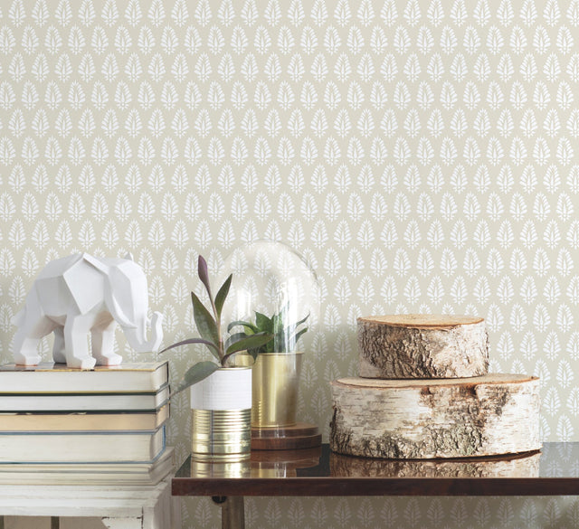 Mehndi Neutral Wallpaper with Petite Botanical Medallion Pattern - York SP1521