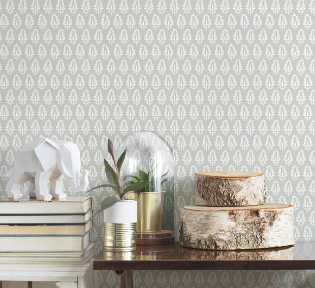 Mehndi Taupe Wallpaper with Petite Botanical Medallion Small Print - York SP1522