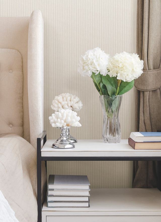 Shodo Stripe Cream Wallpaper with Subtle Calligraphy-Inspired Stripe Pattern - York SR1508