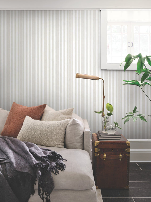 French Soft Linen Stripe Wallpaper in Soft Linen with Farmhouse Stripes Pattern - York SR1581MH
