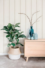 French Linen Stripe Soft Linen Wallpaper with Neutral Linen-Look Vertical Stripes - York SR1581