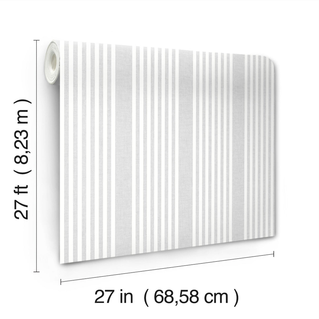 French Linen Stripe Arctic Grey Prepasted Wallpaper with Farmhouse Striped Pattern - York SR1582MH