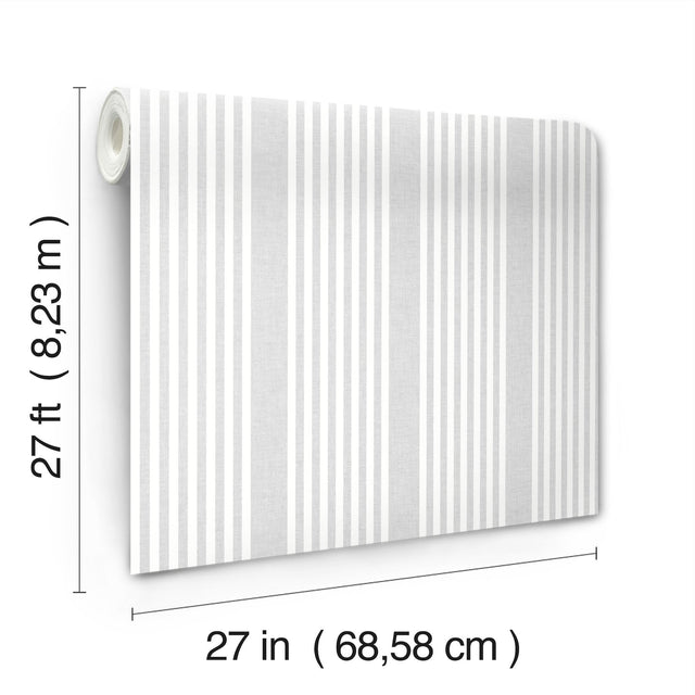 French Linen Stripe Arctic Grey Prepasted Wallpaper with Farmhouse Striped Pattern - York SR1582MH